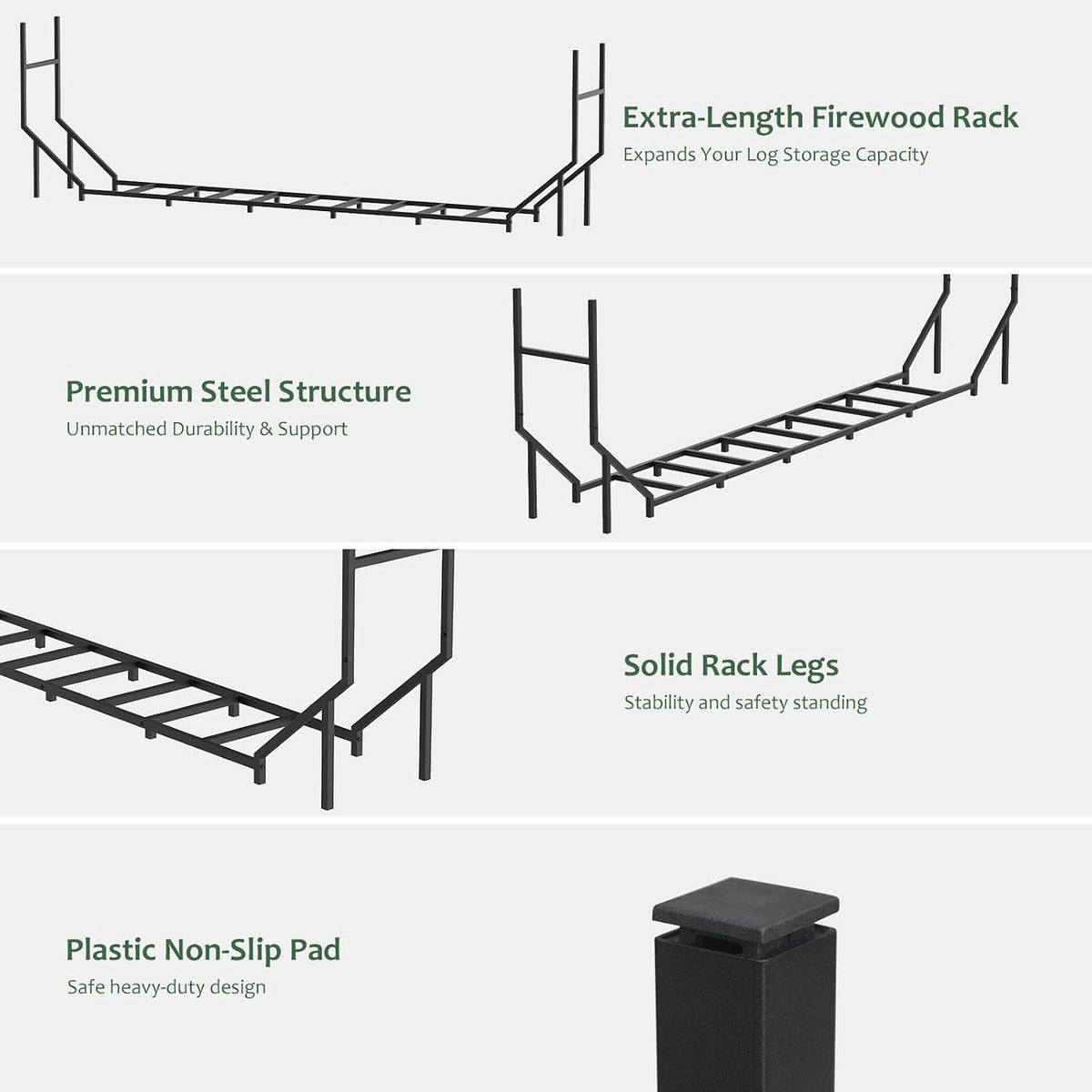 CADUKE 8.2ft Firewood Rack Outdoor & Indoor, Heavy Duty Metal Log Holder Storage Stand, 1/2 Cord Wood Rack Stacker with 1000lbs Capacity, Fire Wood Racks with16 Support Legs, for Patio Deck, Black
