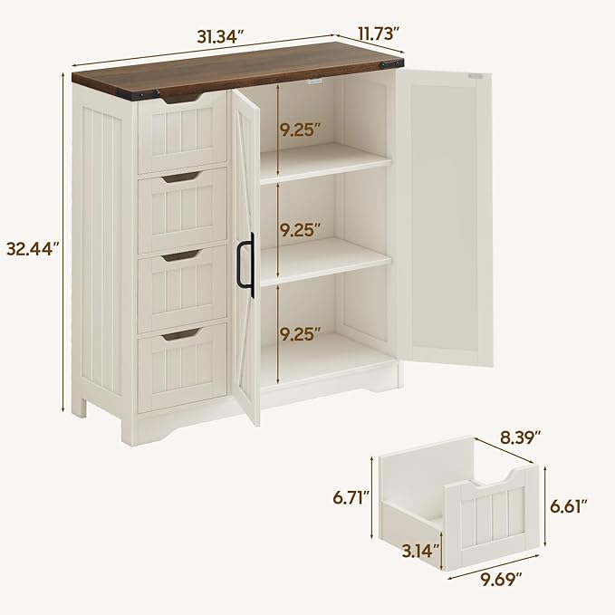 Vabches Farmhouse Bathroom Cabinet, Freestanding Storage Cabinet