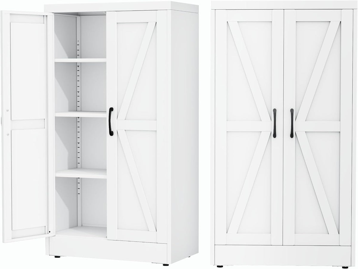 Ckzbx White Metal Cabinets with Doors and Shelves, 43.3" H Storage Cabinet Pantry Cabinet Garage Cabinets for Kitchen, Living Room, Dinning Room