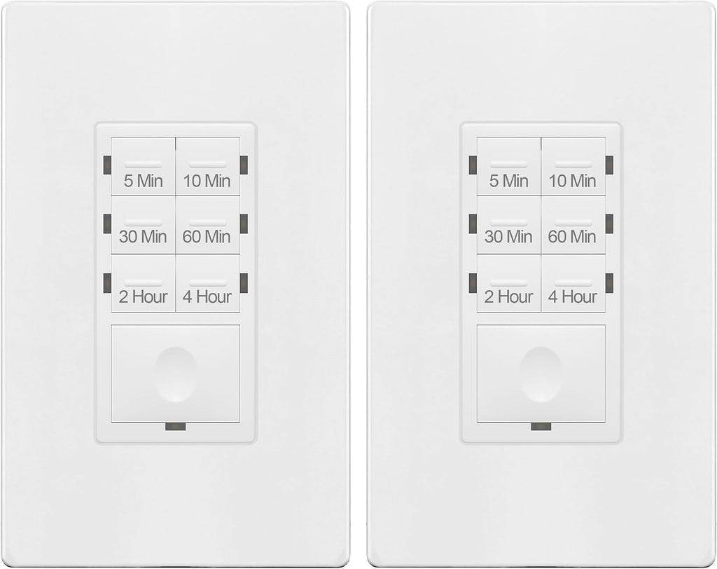 ENERLITES 4-Hour No Neutral Wire Countdown Timer Switch, 5-10-30-60 Min (2 Pack)