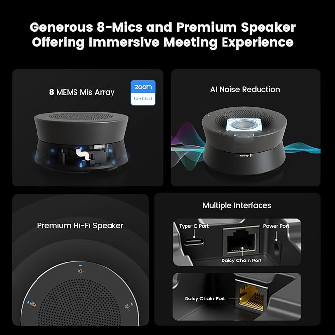 Nearity A21S Zoom Certified Conference Speaker and Microphone, Speakerphone w/8