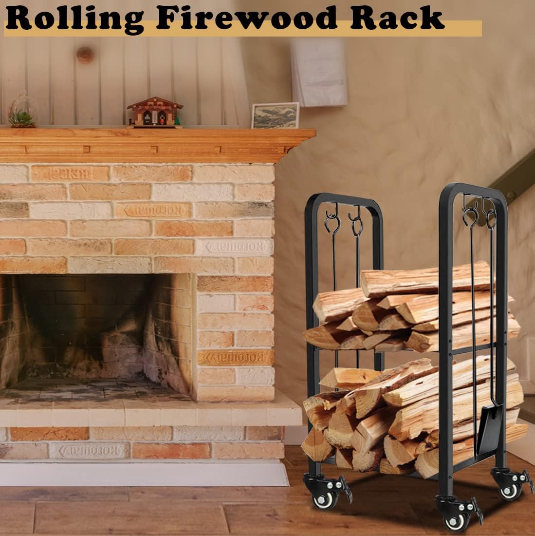 2-tier fireplace firewood rack holder for indoor outdoor on a desk or shelf