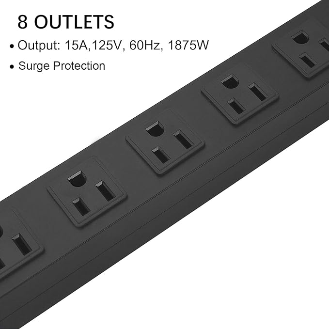 4Pack Metal 8 Outlet Mountable Power Strip, Wall Mount Outlet Heavy Duty