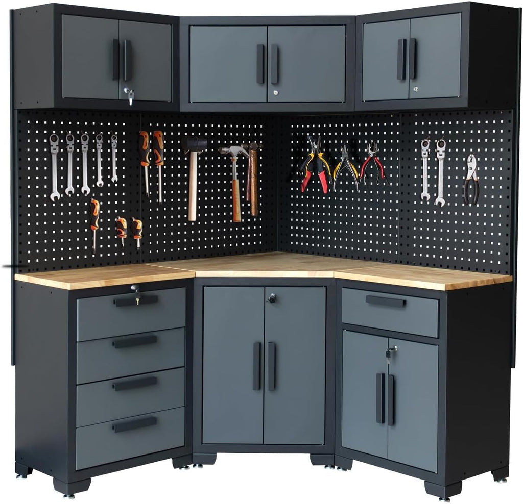 8-Pcs Garage Storage Cabinet System, Black and Grey