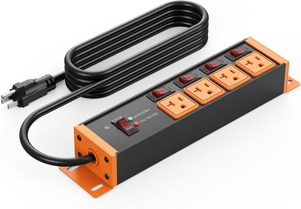 CCCEI Heavy Duty Surge Protector Power Strip 20 Amp Individual Switches. 15FT
