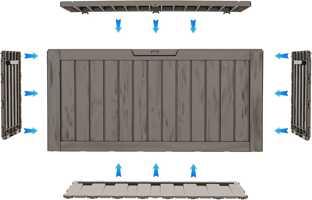 90 gallon outdoor storage with wheels, lockable waterproof, package contents