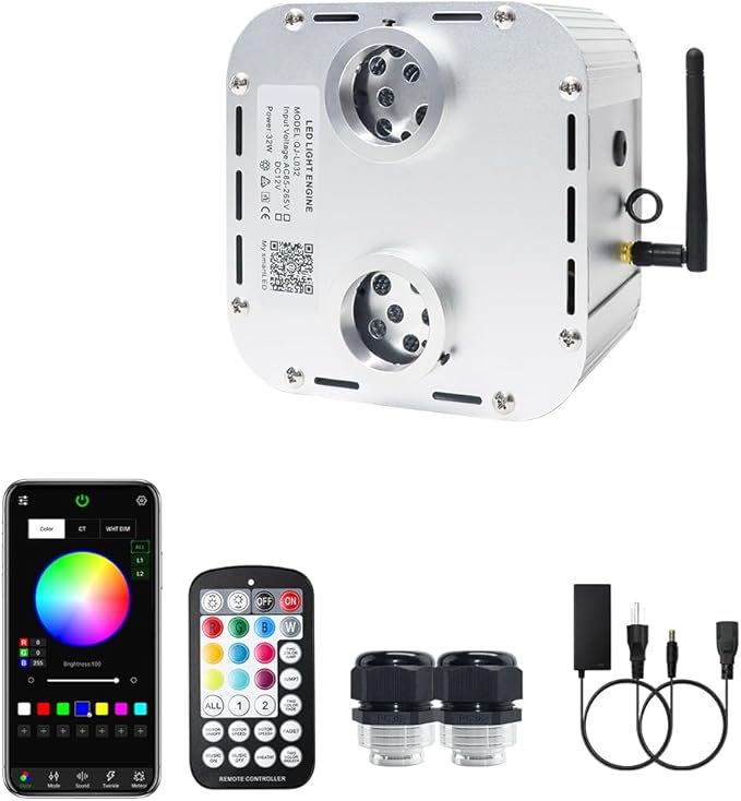 AZIMOM Dual Color 32W High Brightness Twinkle Fiber Optic Light Source RGBW