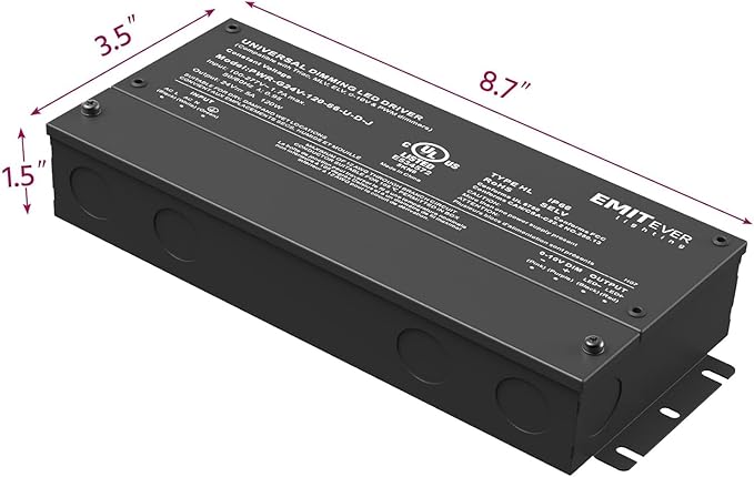 EMITEVER Dimmable Led Driver, 2 Packs 120W AC 110V-277V to DC 24V Transformer