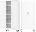 Ckzbx Metal Garage Storage Cabinet with Locking Doors and Adjustable Shelves,75" H Rolling Tool Storaget with Wheels for Garage,Office (White)