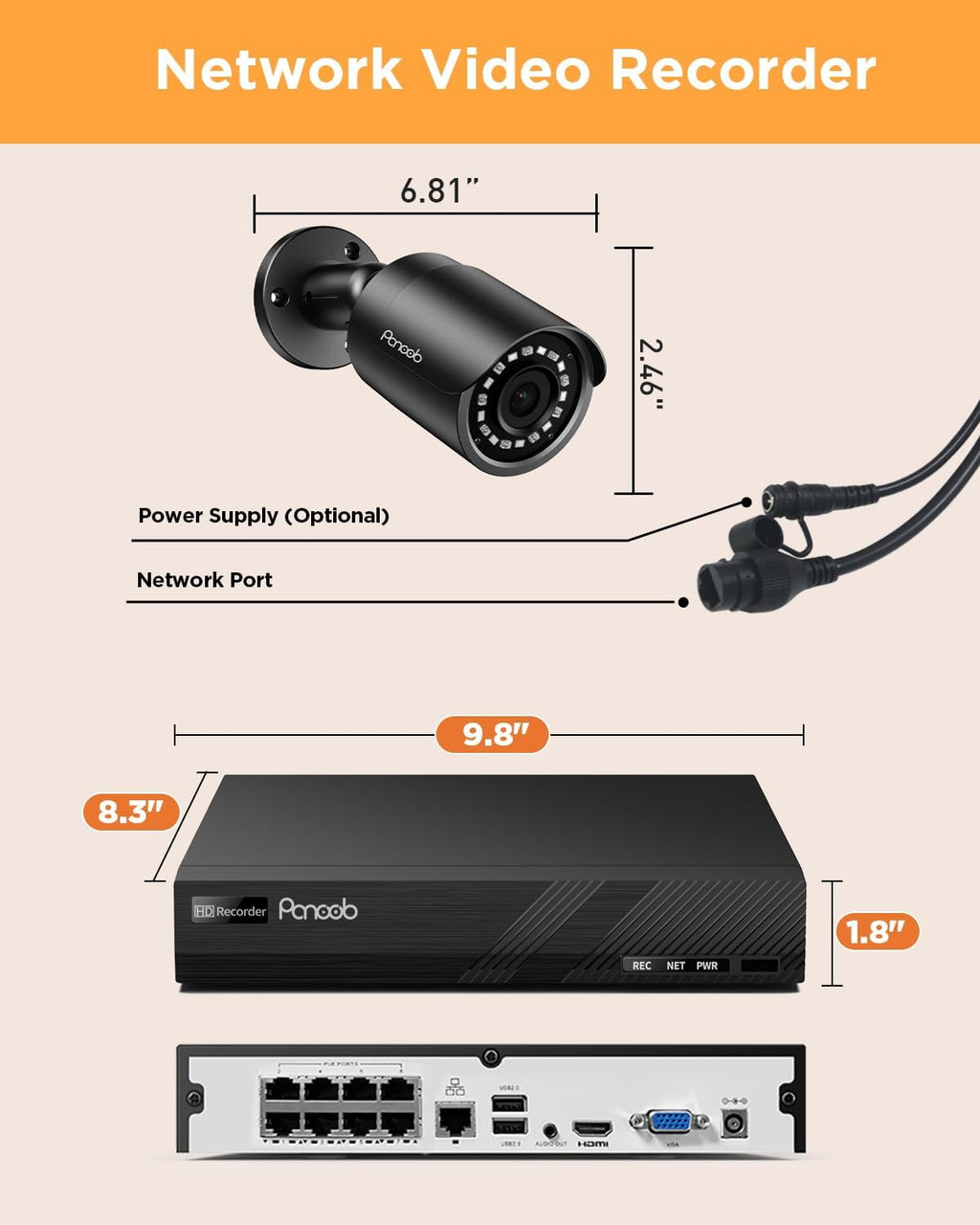 4 camera security system 8 channel poe with on a desk or shelf