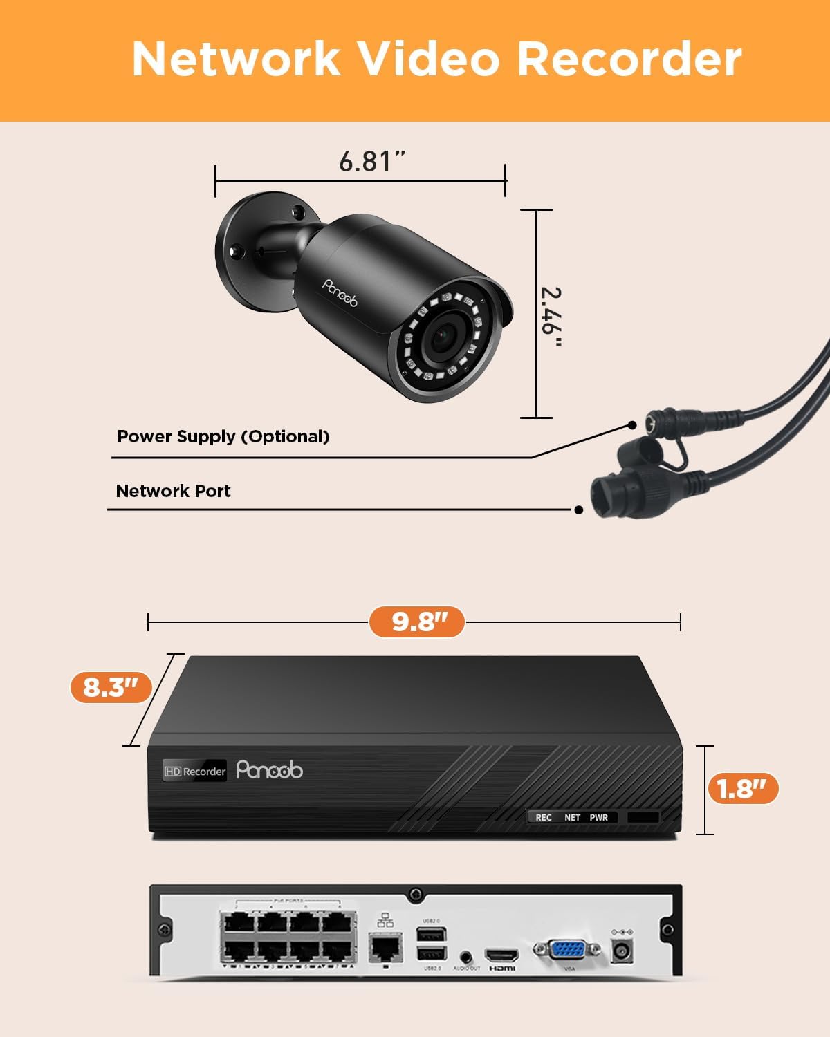 4 camera security system 8 channel poe with on a desk or shelf