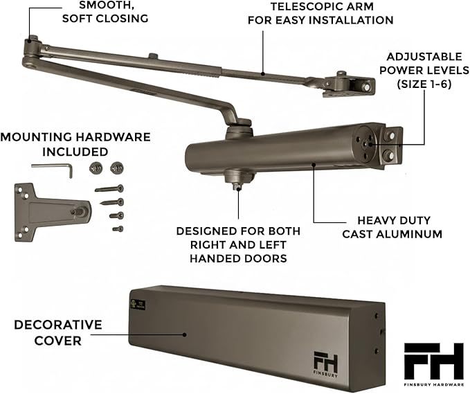 Finsbury Heavy Duty Commercial Door Closer Adjustable Size 1-6, Grade 1