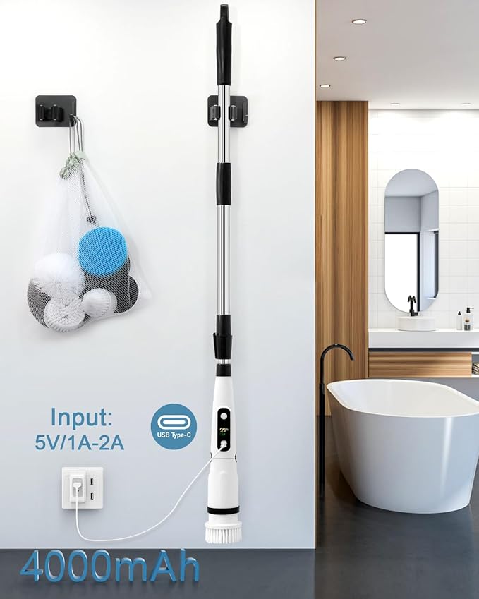 IEZFIX Electric Spin Scrubber, Bathroom Power Shower Scrubber Cleaning Brush
