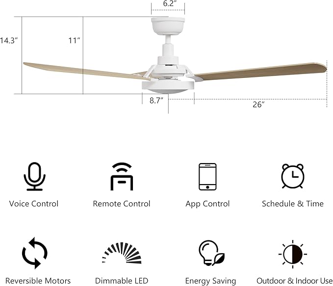 SMAAIR 52 Inch Smart Wifi Ceiling Fans