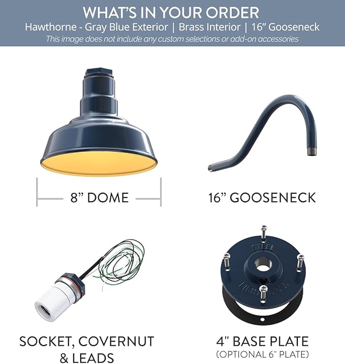Steel Lighting Co. Hawthorne Barn Light | Outdoor Wall Mounted | 8 inch Dome |