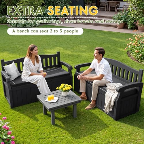 Greesum 80 Gallon Outdoor Storage Bench Deck Box,Black