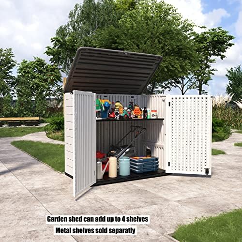 Mrosaa Resin Outdoor Storage Shed, 38 cu.ft Outdoor Storage Box Waterproof for Garden Tools, Patio Furniture, Trash Cans, Garage Storage, Customized Shelves & Lockable (Off White)