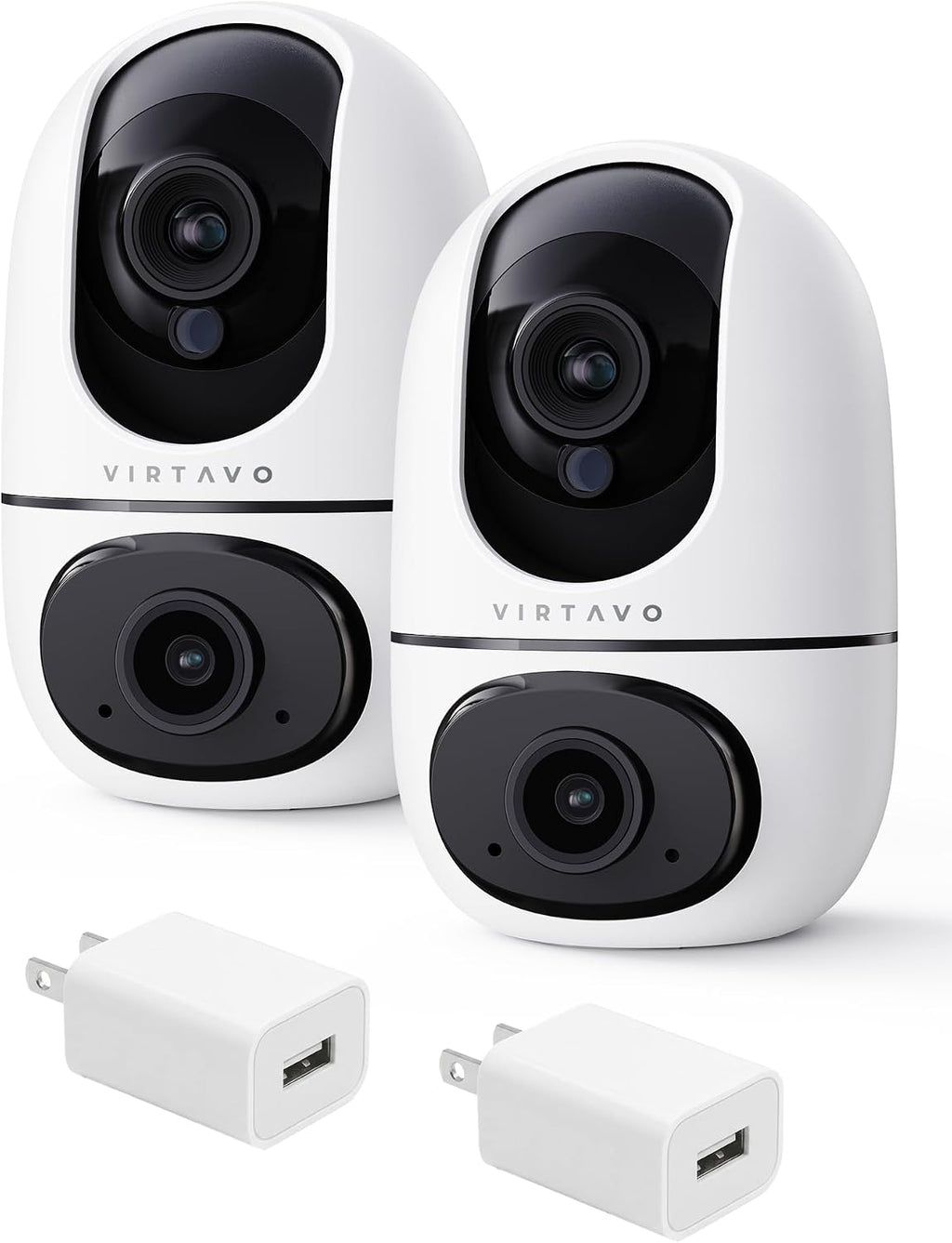 virtavo XD1 Indoor Pet & Baby Camera, No Subscription Required, Dual-Lens 360° (2 Pack)