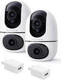 virtavo XD1 Indoor Pet & Baby Camera, No Subscription Required, Dual-Lens 360° (2 Pack)