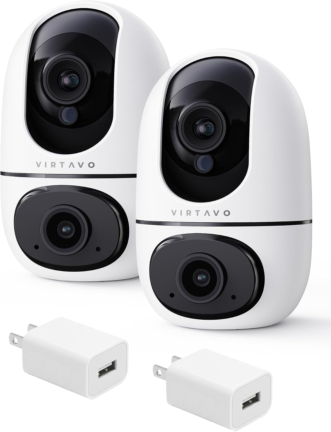 virtavo XD1 Indoor Pet & Baby Camera, No Subscription Required, Dual-Lens 360° (2 Pack)