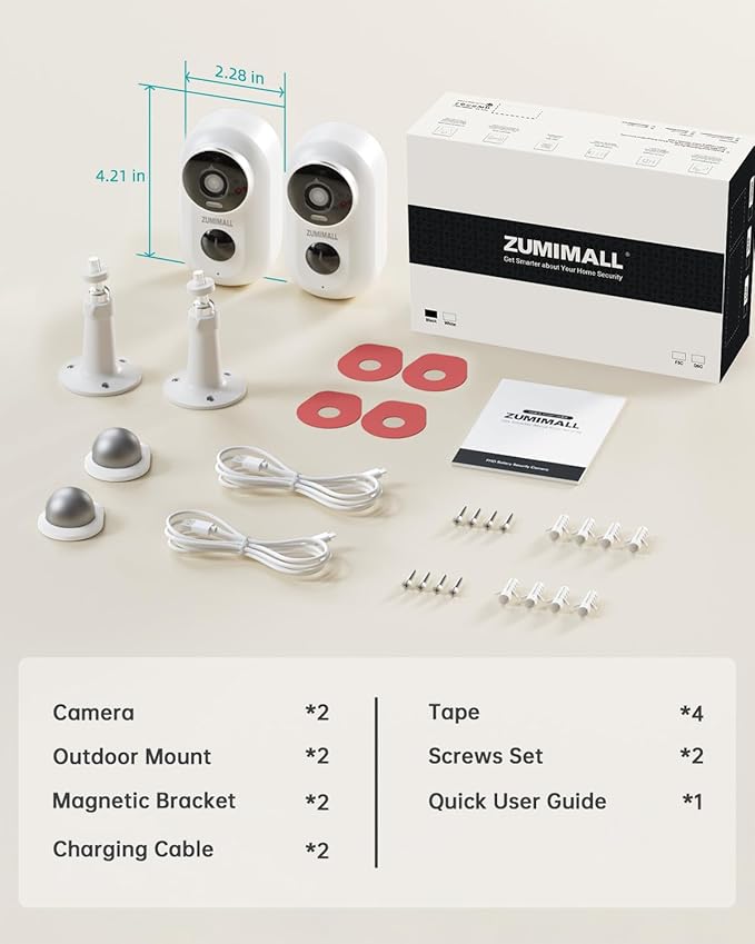 ZUMIMALL Security Cameras Wireless Outdoor, 2 Packs, 2K Cameras