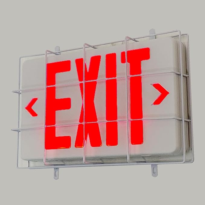 TANLUX Exit Sign with Steel Wire Guard, Wall Mounted Emergency Exit Light with