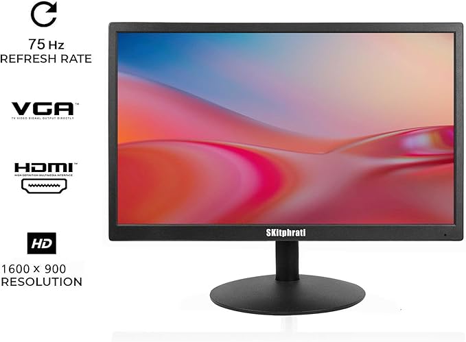 SKitphrati 20" PC Monitor 1600x900 75Hz 5MS HDMI Monitor LED Viewing Angle 95°