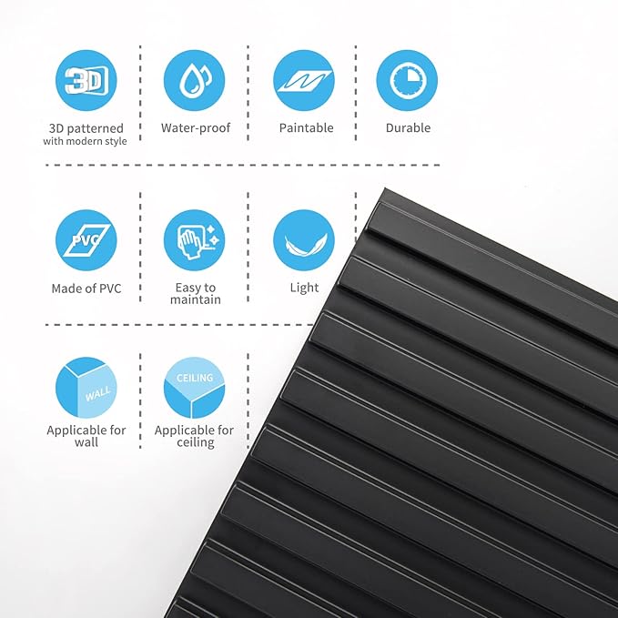 Art3d Slat Wall Panel, 3D Fluted Textured Panel 12-Tile 19.7 x 19.7in. (12-Pack)
