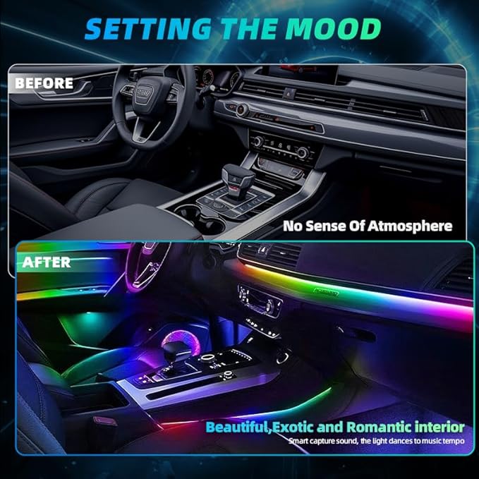 Acrylic Interior Car LED Strip Lights, Colorful 22-in-1 Car Ambient Lighting Kit