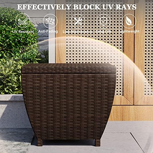 Sundale PE Wicker Deck Storage Box, 13 Gallon, Brown Outdoor Bin with Lid
