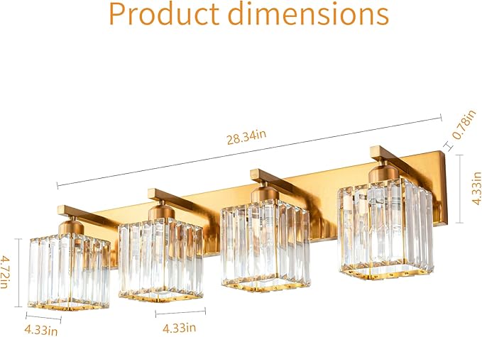 FDPBY Modern Vanity Light 4-Lights Modern Gold Brushed Brass Finish Crystal