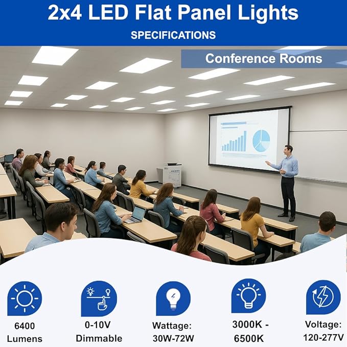 2x4 LED Flat Panel Light – LED Panel Flat Ceiling Light, Dimmable Flicker-Free (Pack of 12)