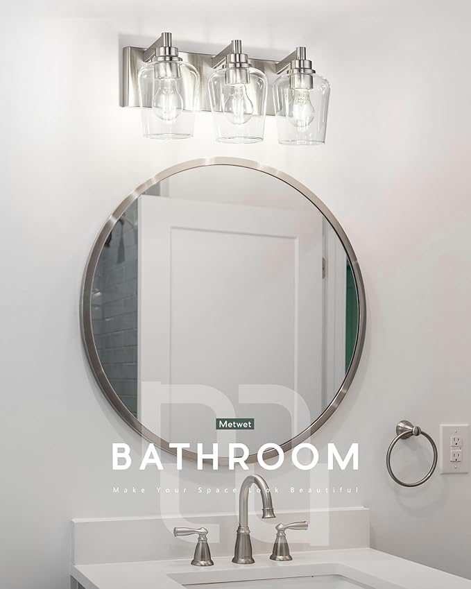 METWET Bathroom Light Fixtures, 3-Light Modern Vanity Light