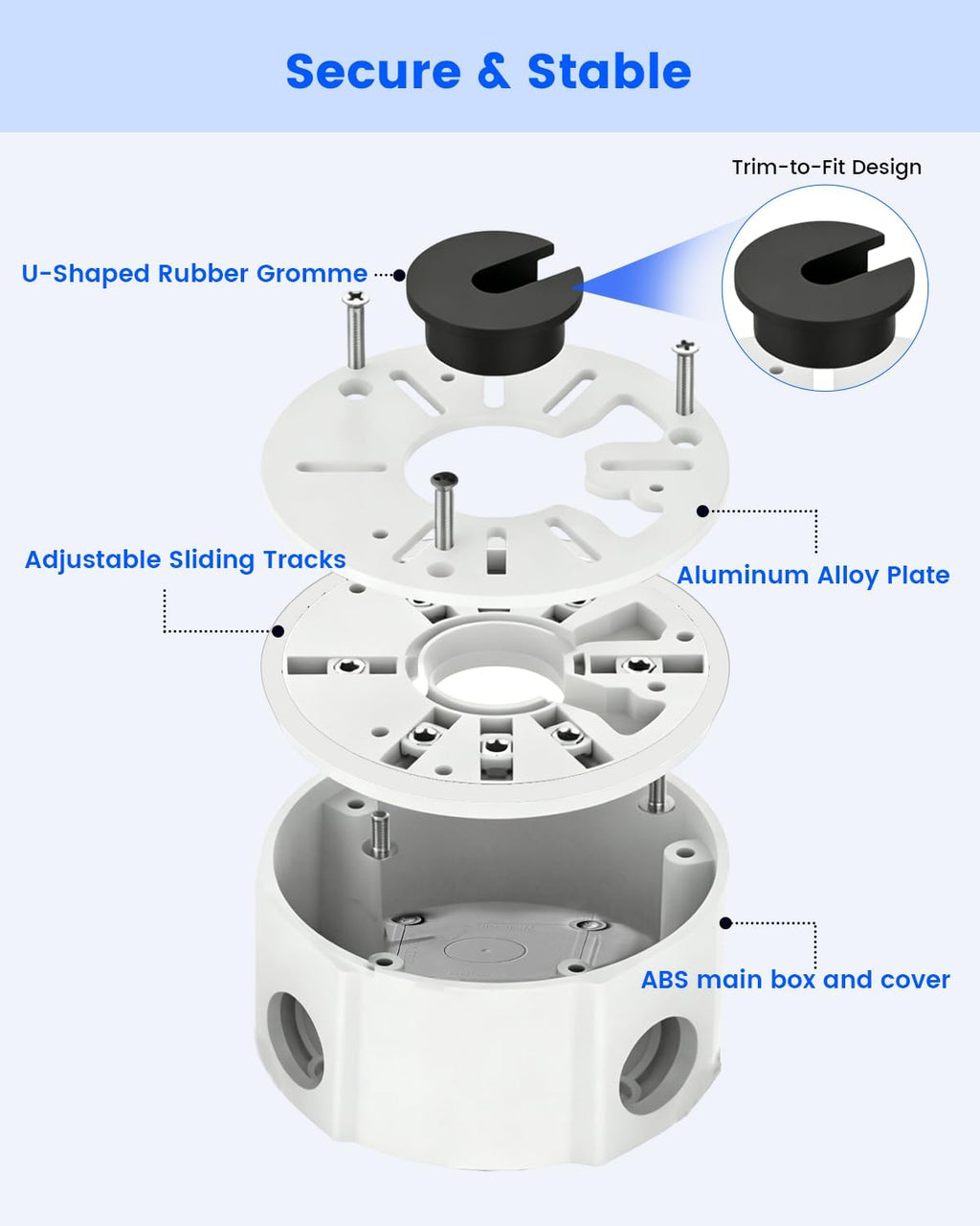 metal universal security camera junction box, cable management on a desk or shelf
