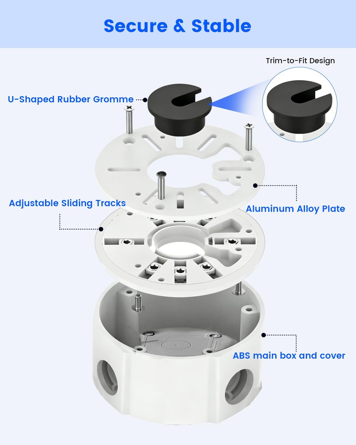 metal universal security camera junction box, cable management on a desk or shelf