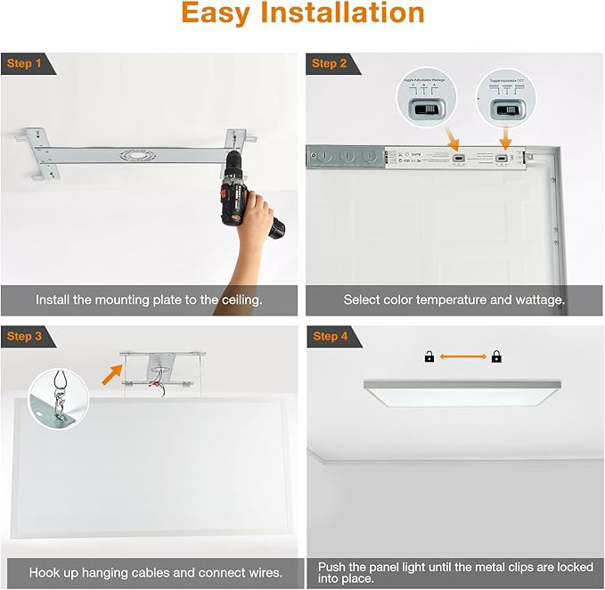 Mcacggo 2x4 FT LED Flat Panel Light Surface Mount 5000K-4000K-3000K Switchable (2 Pack)