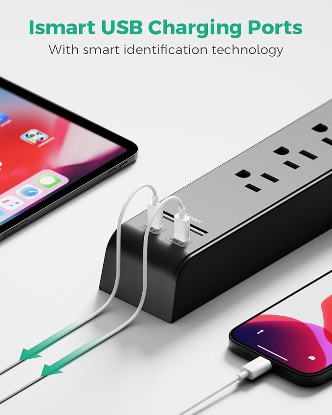 12FT Long Power Strip Surge Protector - (2 Pack)