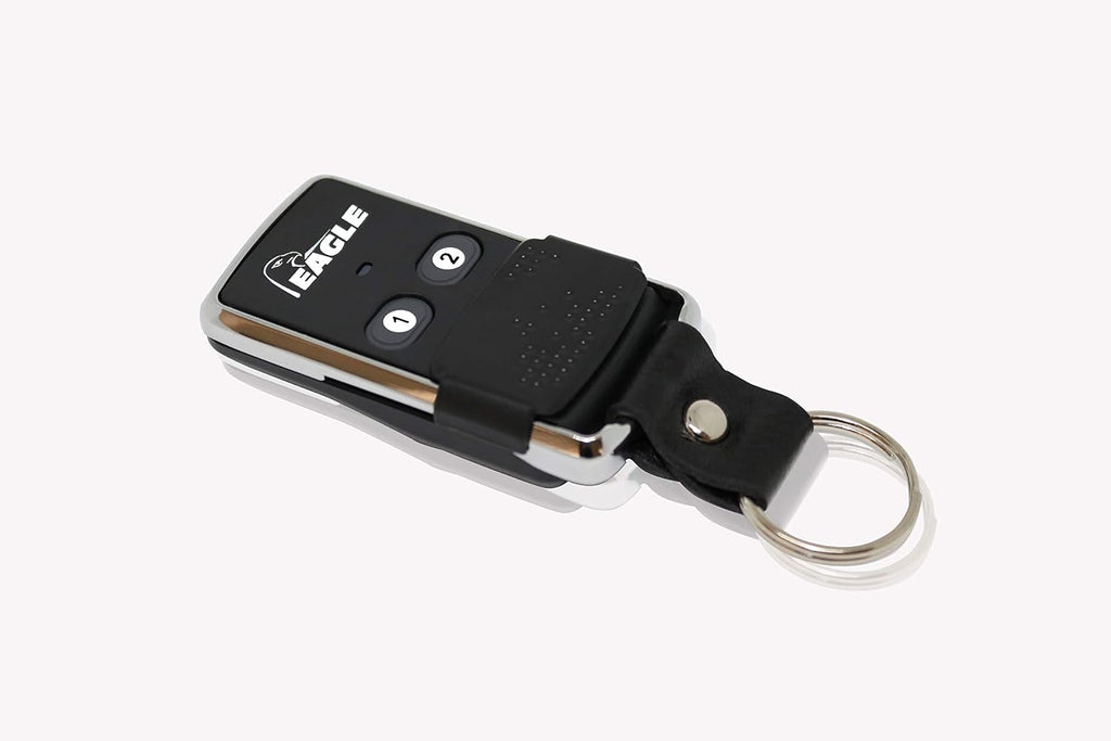 eagle chrome series 2 button keychain remote/transmitter eg643 shown in use