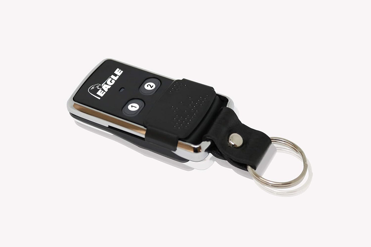 eagle chrome series 2 button keychain remote/transmitter eg643 shown in use