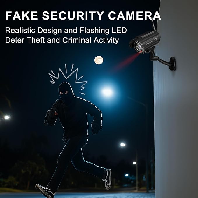 WALI Dummy Fake Camera, Solar Powered Fake Security Camera (4 Pack)