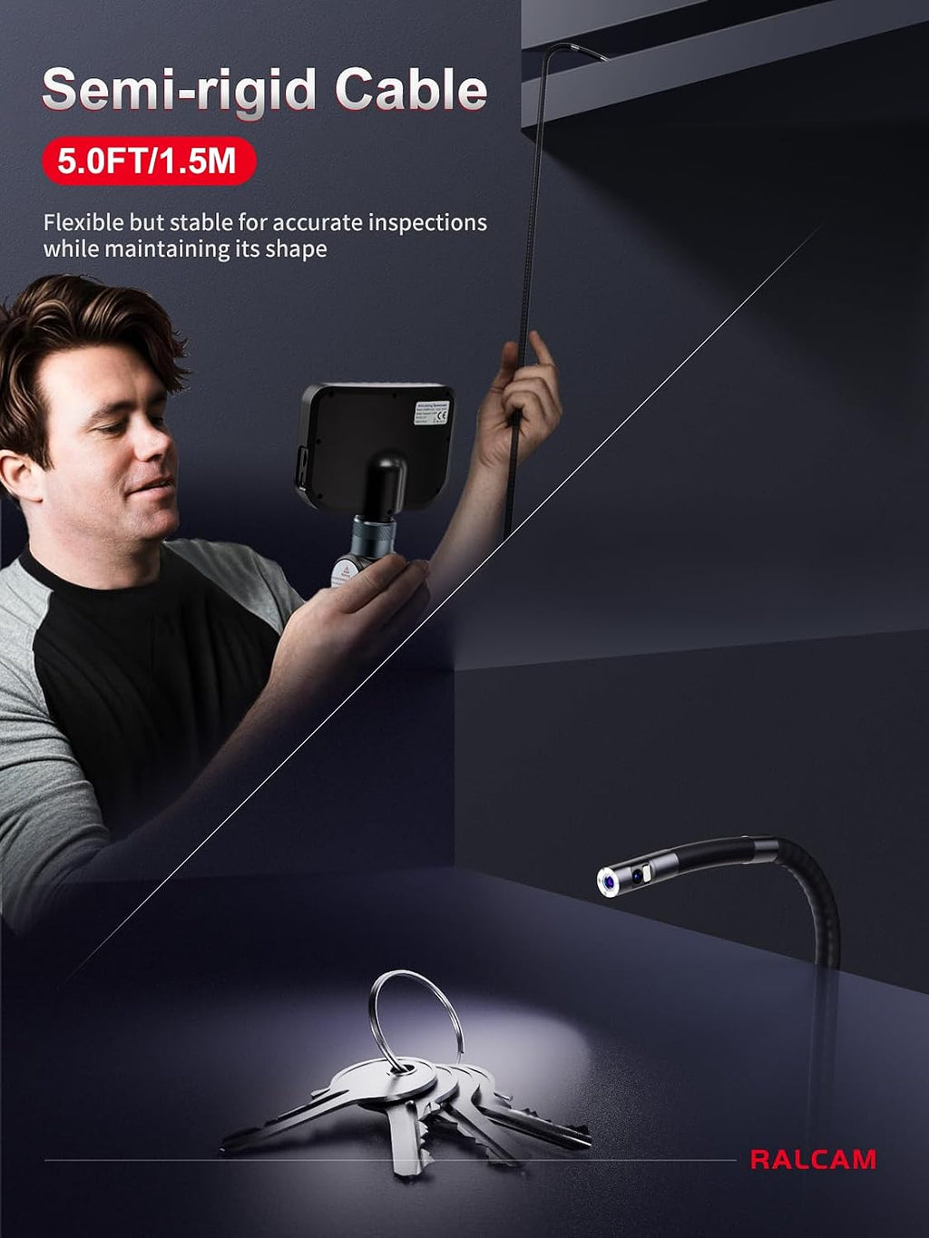 ralcam dual lens articulating borescope camera with light, package contents