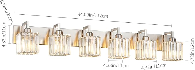 FDPBY Modern Bathroom Vanity Light 6-Lights Brushed Nickel Vanity Light Crystal