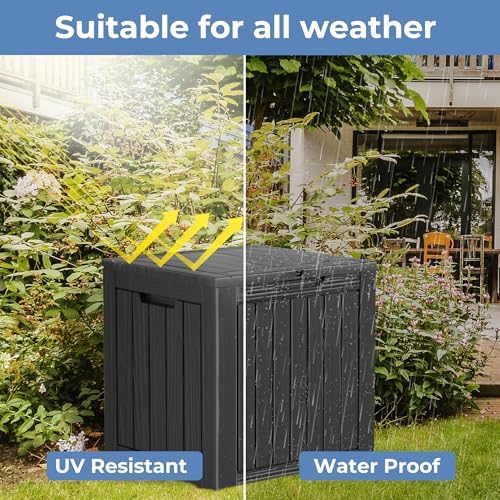 35 Gallon Outdoor Deck Box, Lockable Waterproof Outdoor Storage Boxes For Garden Tools,Indoor Cushions,Accessories Outside Storage Resin Weatherproof Container, Black