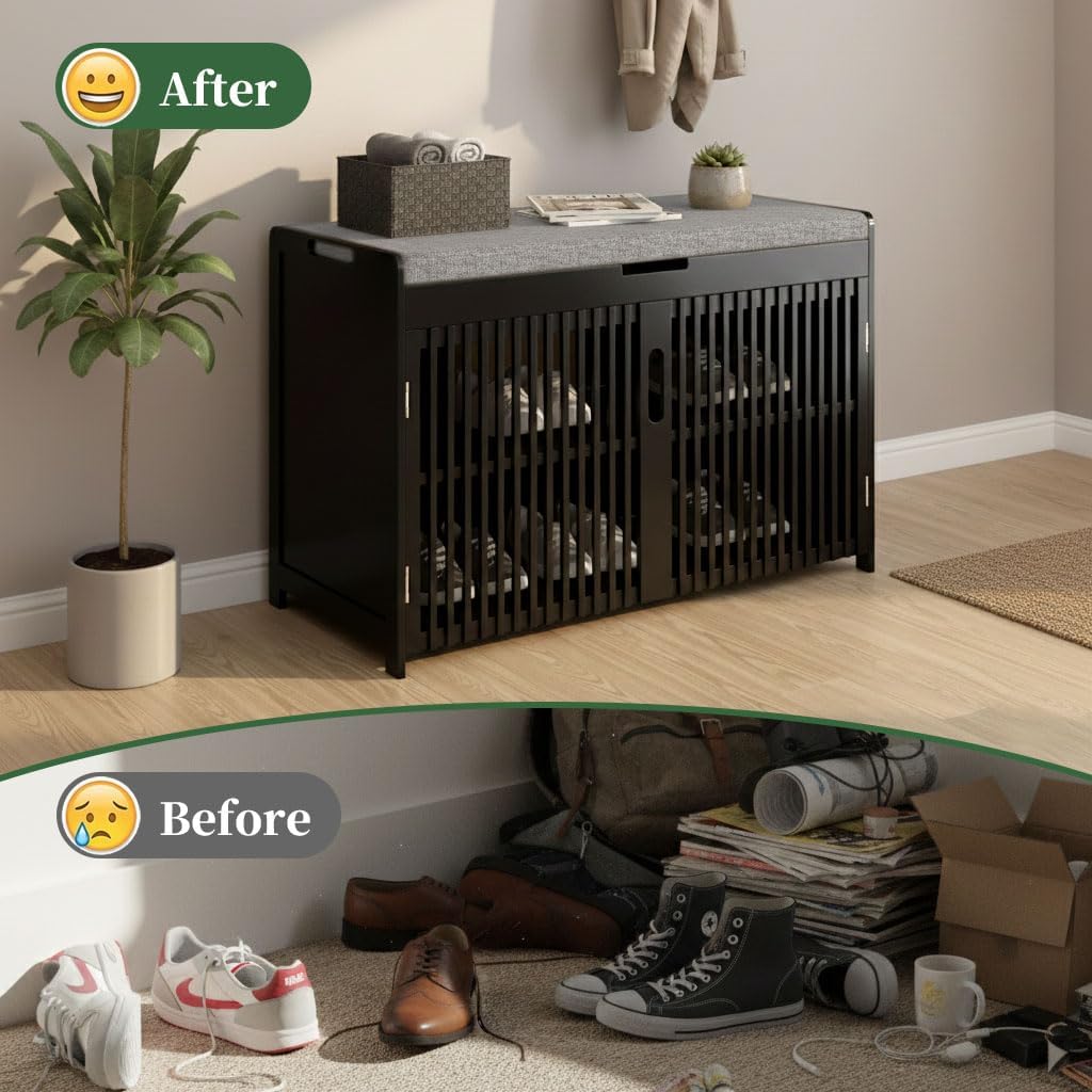 shoe storage bench with cushioned seat 3-tier entryway, package contents