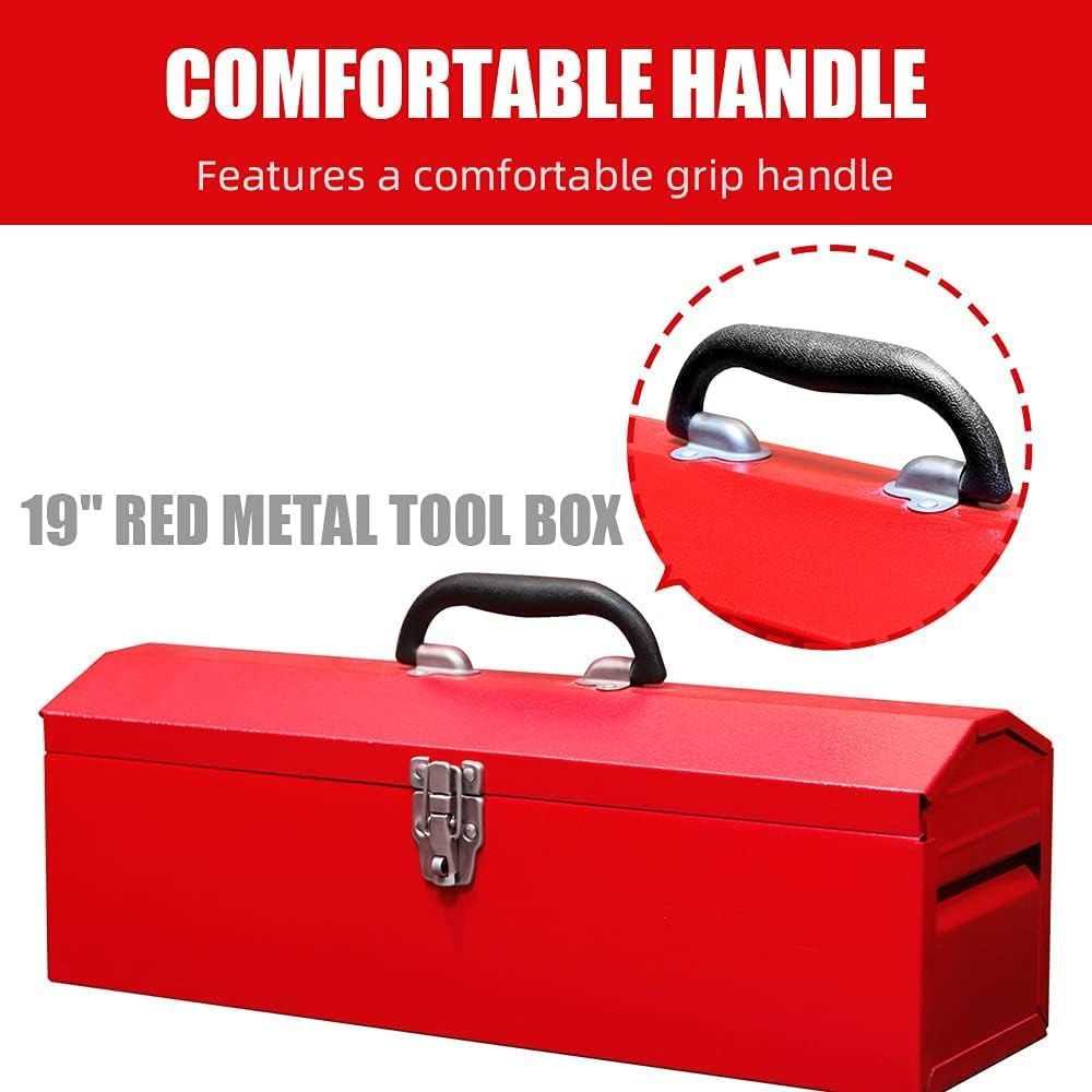 portable tool box, 19in metal tool box, ideal, close-up detail