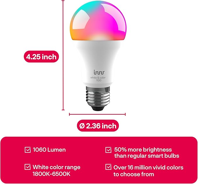 innr Zigbee A19 Smart Bulb, Works (4-Pack)