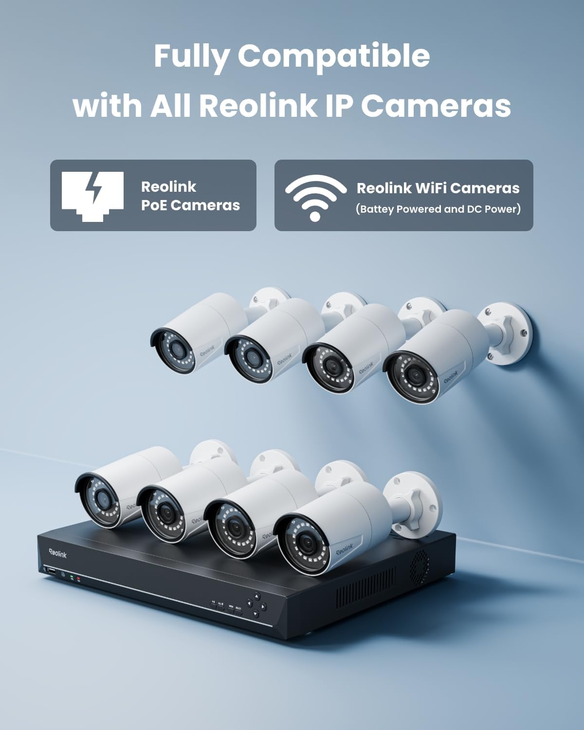 reolink 16ch 5mp home security camera system with on a desk or shelf