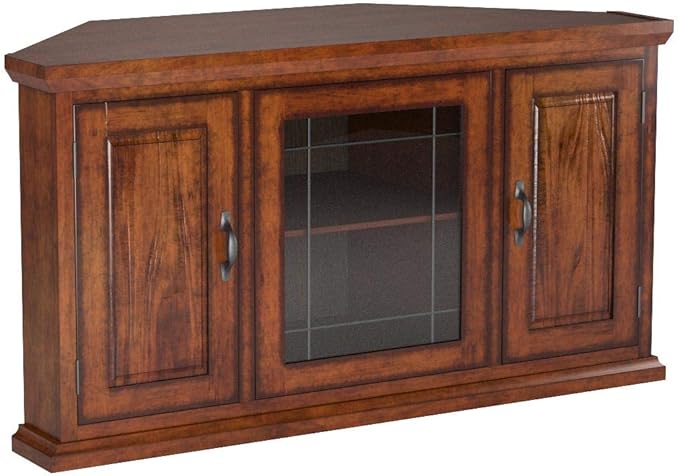 Leick Home 80385 Leaded Glass Three Door Corner TV Stand