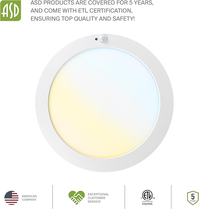 ASD LED 12" Round Flush Mount Ceiling Light Fixture, Low Profile Surface