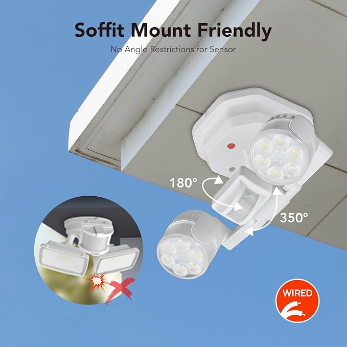 OREiN 2 Pack Motion Sensor Outdoor Lights, 450° Superwide Adjustment Dimmable